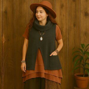 Windhorse Cowl Neck Sweater Tunic Size S/M Lagenlook Art to Wear Boho Minimalist
